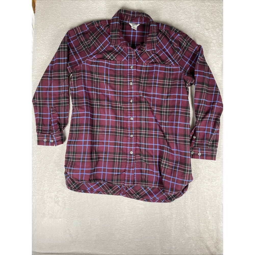 Duluth Trading Folklore Flannel Tunic Shirt Women's XL Plaid Maroon Hiking